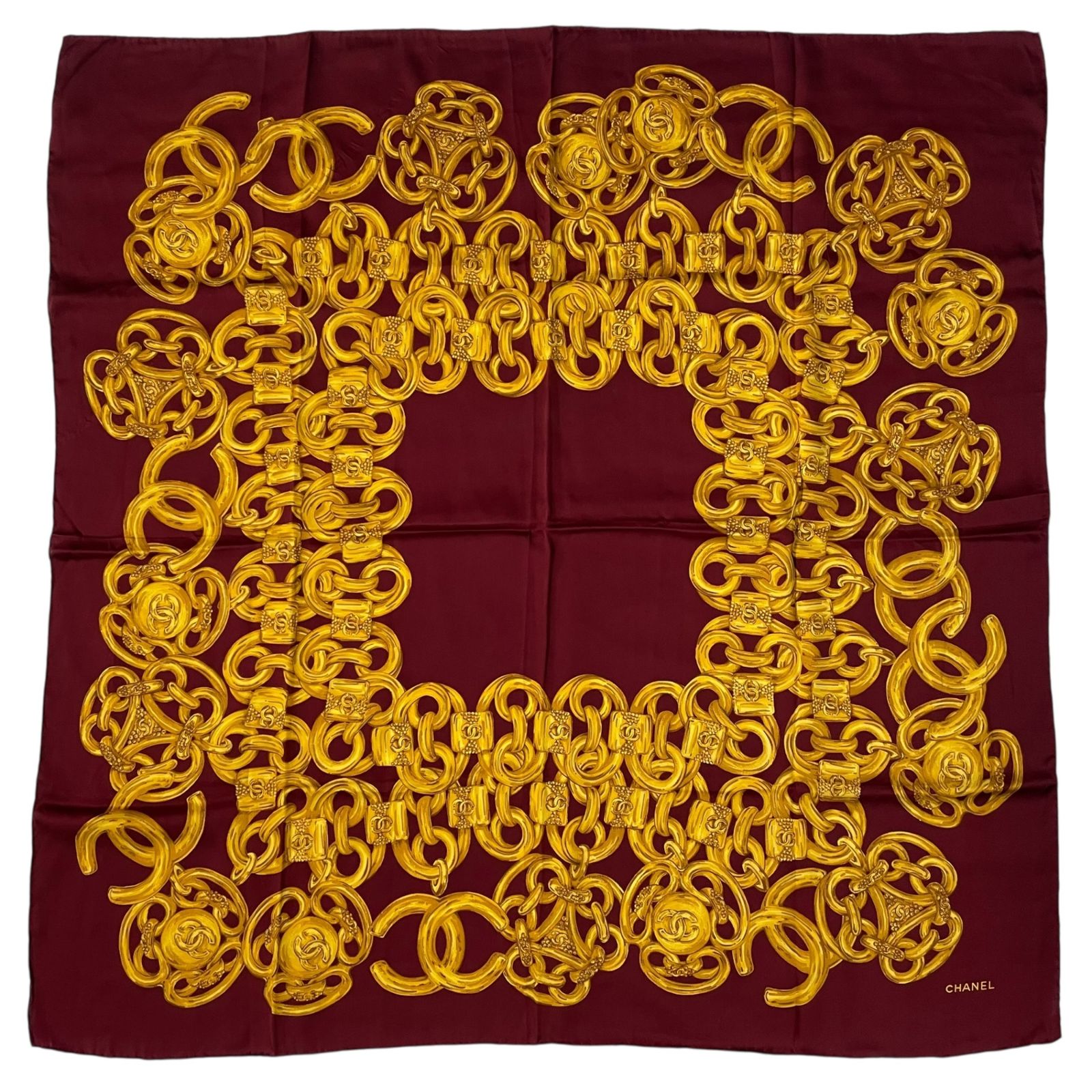 美品 CHANEL シャネル スカーフ シルク 宝石 ココマーク チェーン