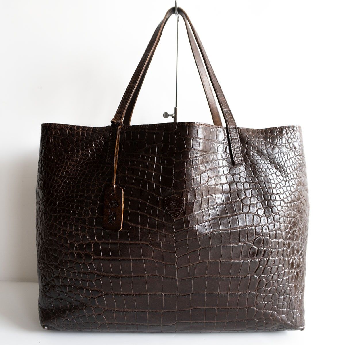 美品】FELISI 【11-91/クロコ型押し レザー トートバッグ】ブラウン