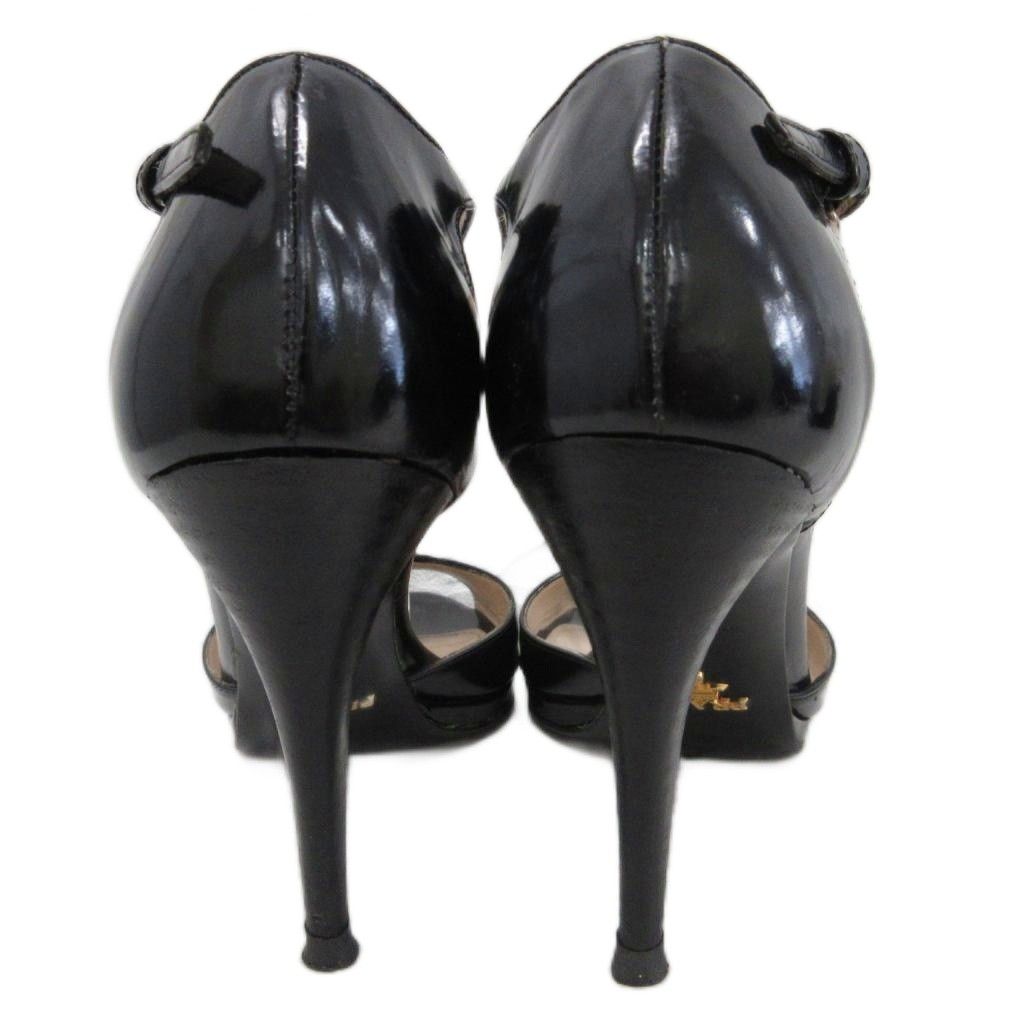 プラダ PRADA パンプス オープントゥ ハイヒール チェーン 38.5 24.5cm