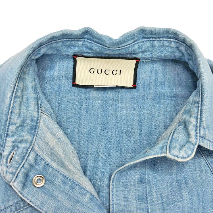 GUCCI グッチ Tiger エンブロイタリ― オーバーサイズ デニムシャツ