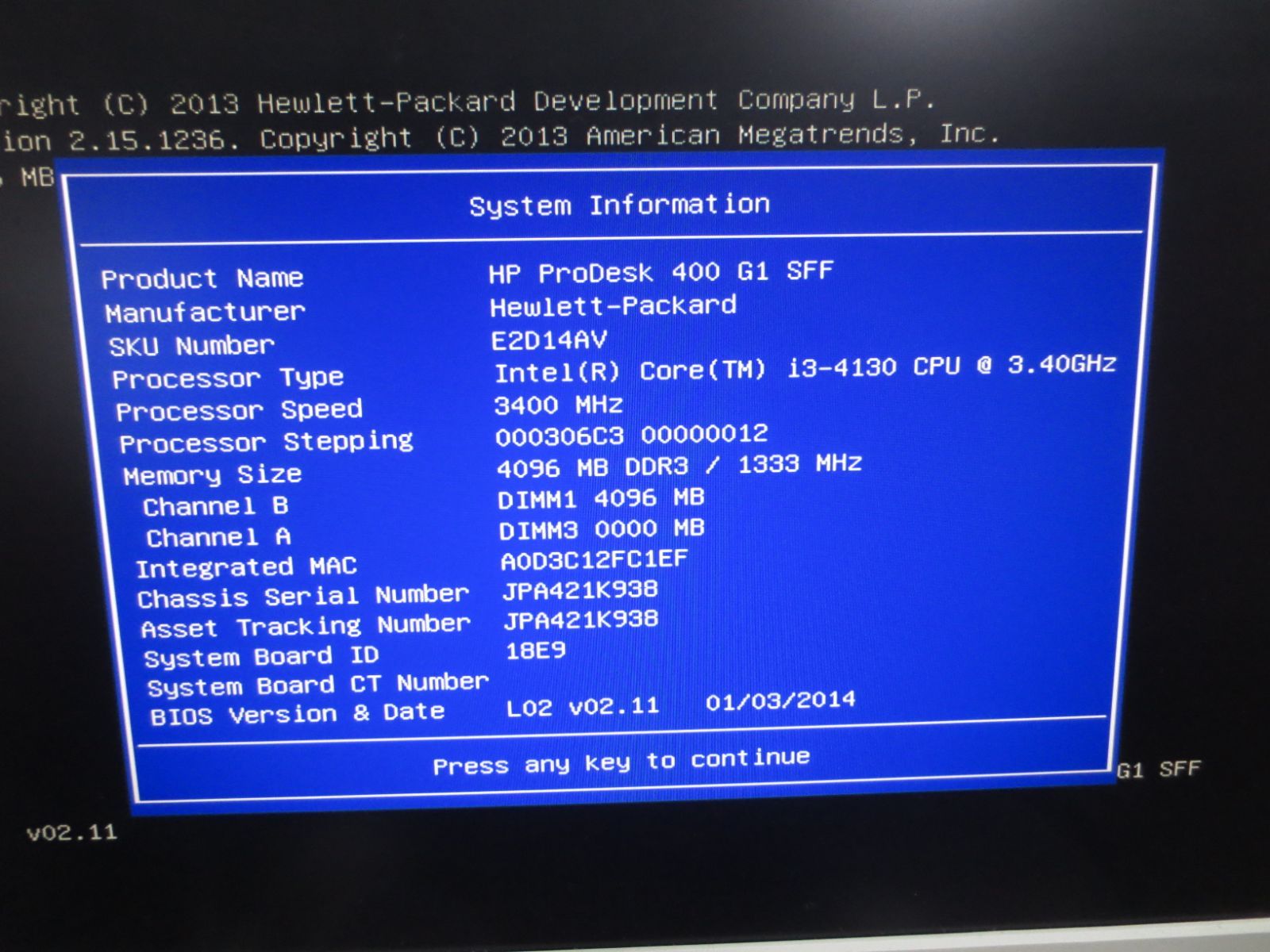 ジャンク】HP デスクトップパソコン ProDesk 400 G1 SFF TPC-F050-SF