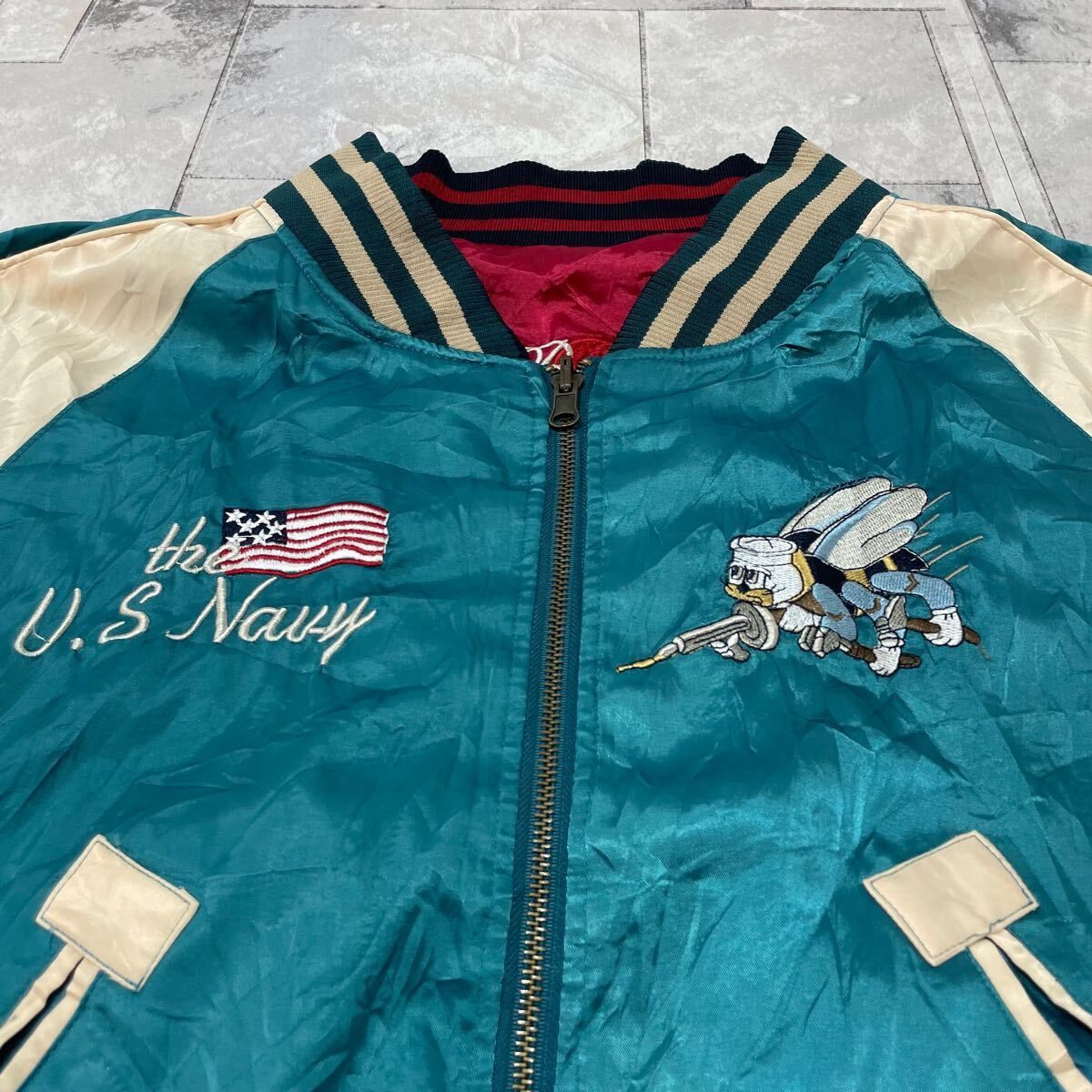 U.S.NAVY スカジャン SEABEES シービーズ リバーシブル ミリタリー