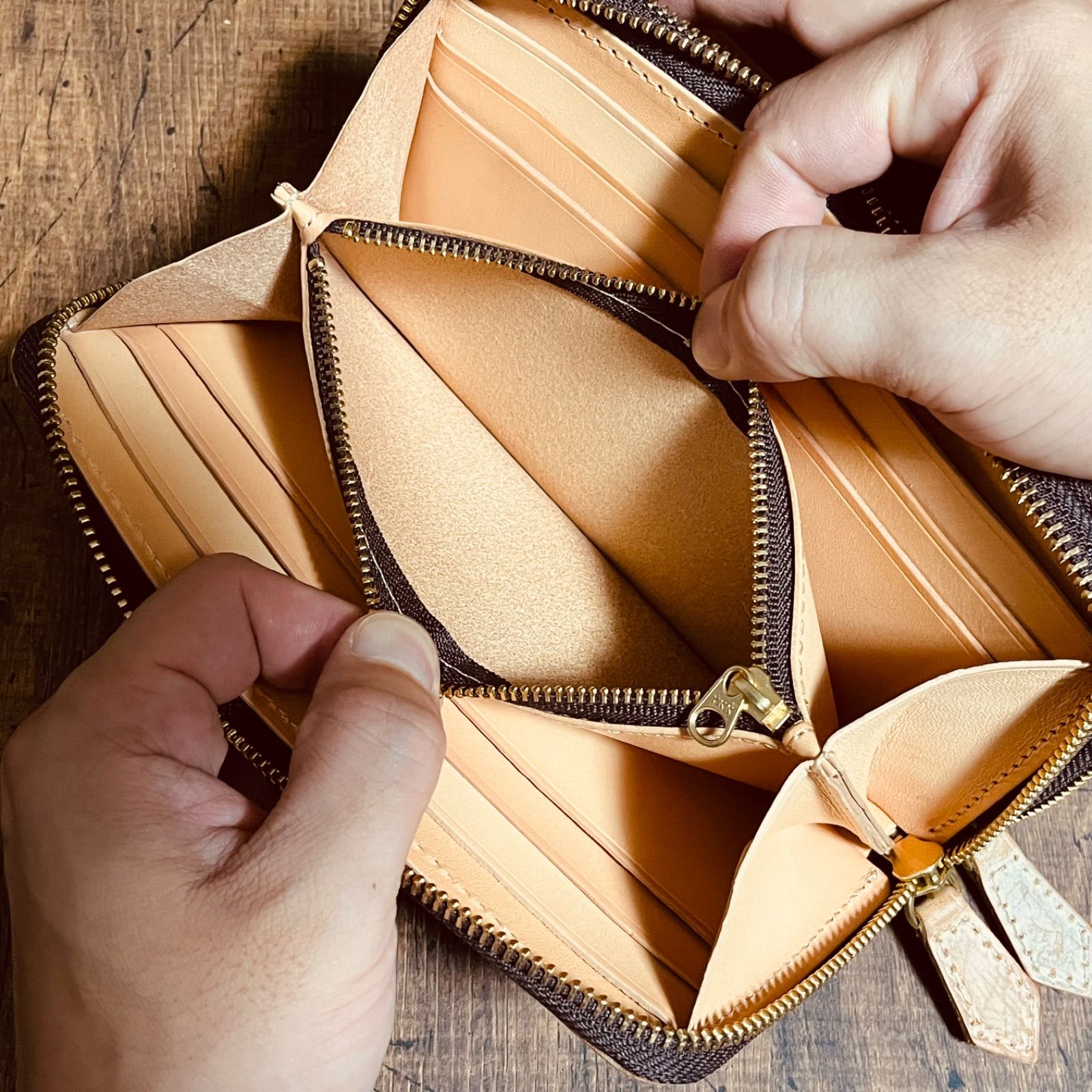 ブライドルレザー メンズ 長財布 ダブルファスナー ダブルジップ