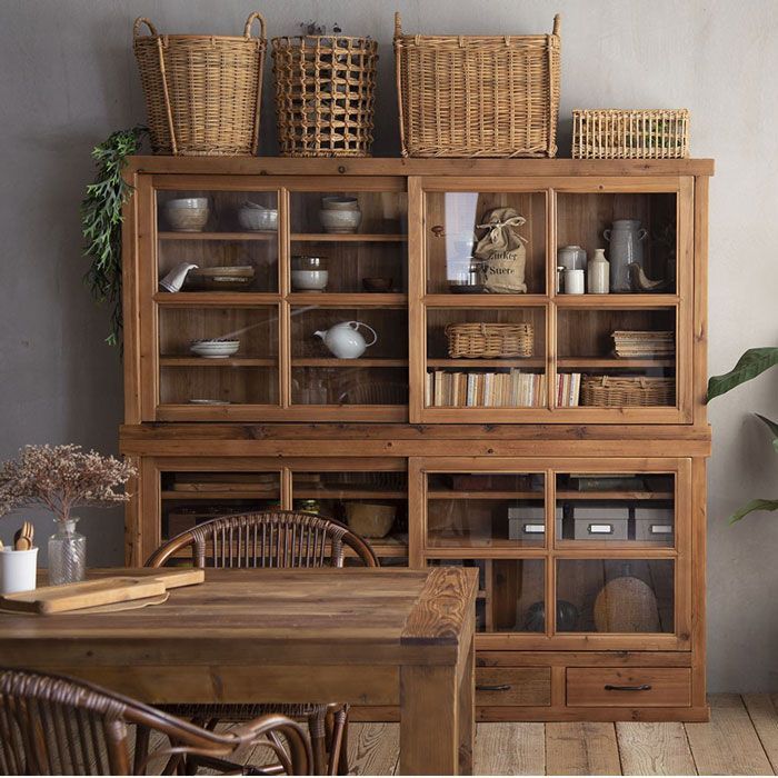 食器棚 キッチンボード キャビネット ヴィンテージ風 杉古材