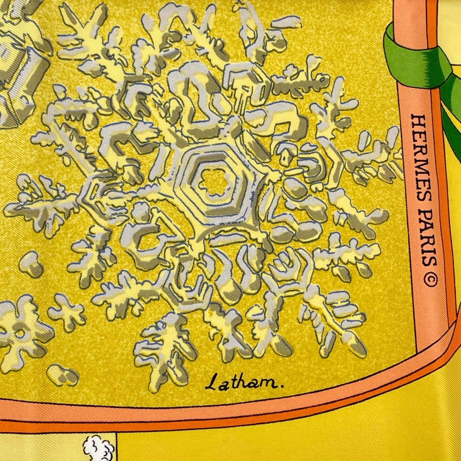 極美品 HERMES エルメス カレ90 Neige d'Antan 去年の雪 イエロー