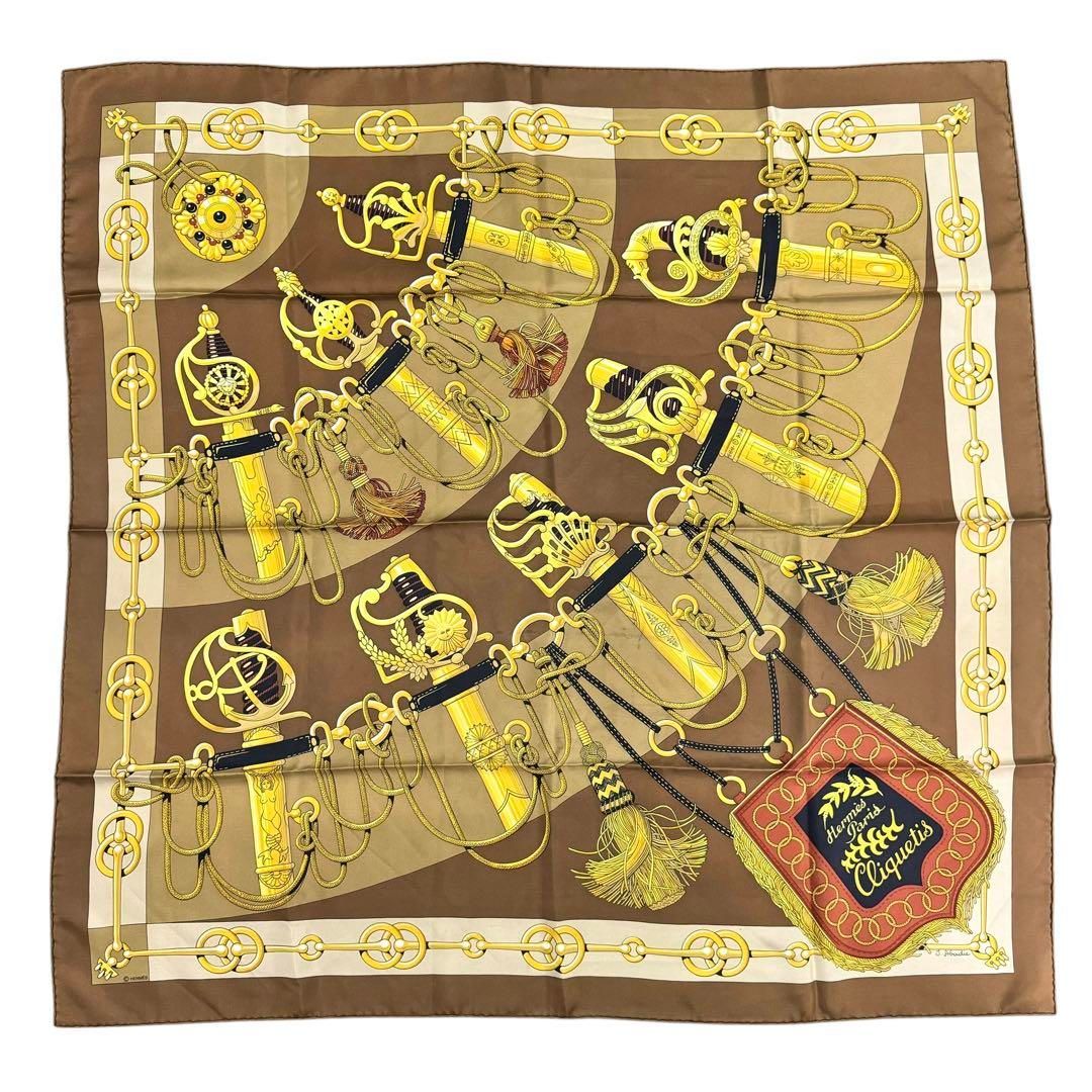 HERMES エルメス 大判 カレ90 良品 Cliquetis シルク100% スカーフ