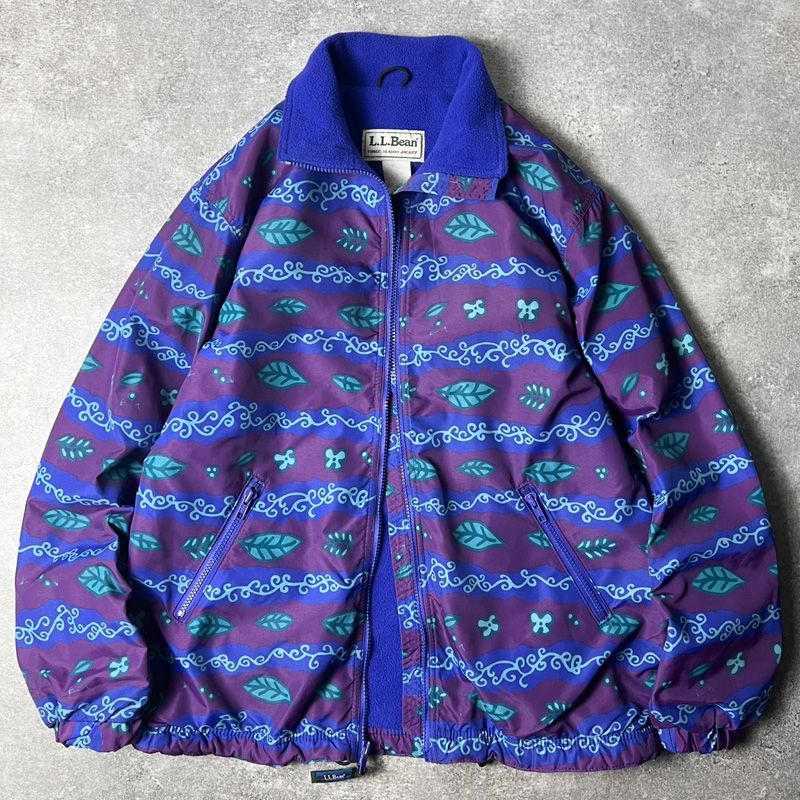 90s USA製 LLBean フリース ライナー 総柄 ナイロン ウォームアップ
