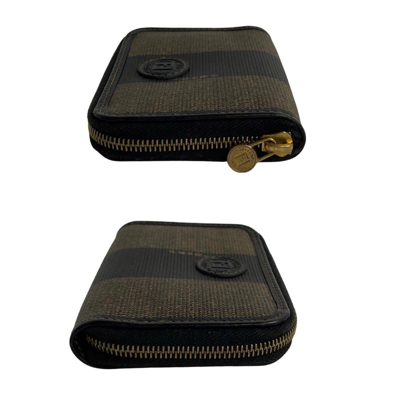 極 美品 FENDI フェンディ ペカン レザー PVC ブラック コインケース