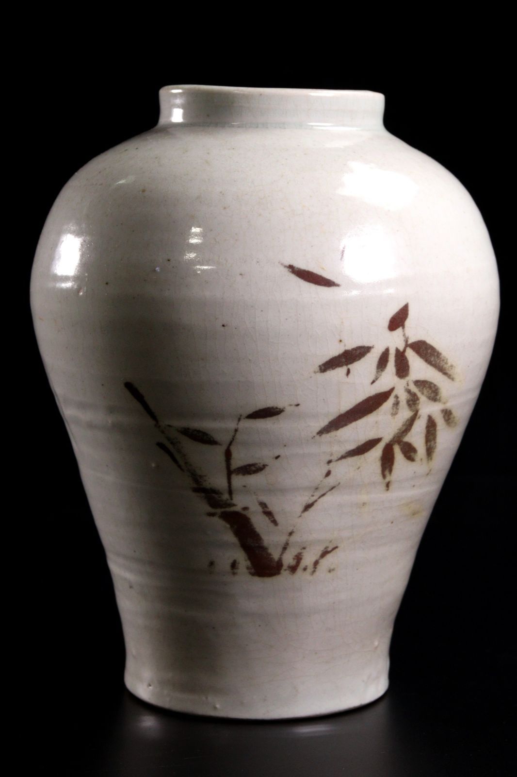 李朝時代 白磁製 鉄絵竹文花瓶 24.5cm 花器 花入 壷 朝鮮古陶 唐物