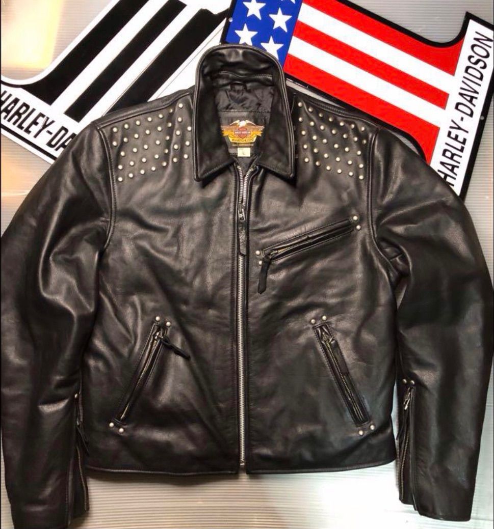 Harley Davidson】メタル スタッズ鋲 シングル ライダース 牛革 【公式