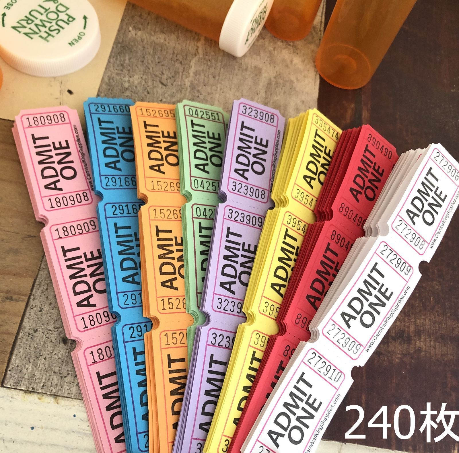 052・A-1379 アメリカチケット 240枚（8色×30枚）ADMIT ONE カラー