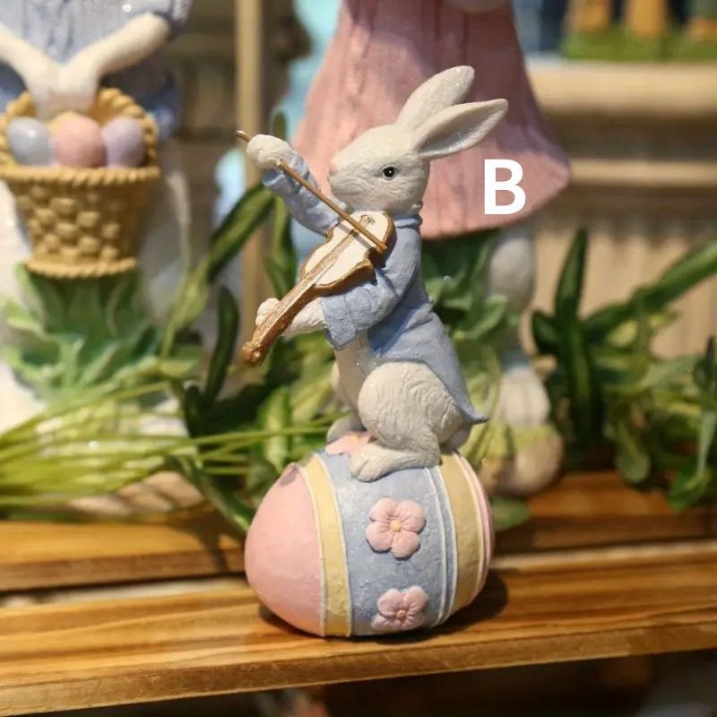 楽器を奏でるうさぎ うさぎ置物 ウサギ 飾り 動物 楽器演奏 置物