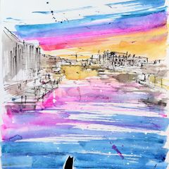原画#390 雨 ベネチア イタリア 水彩画 ドローイング インテリア
