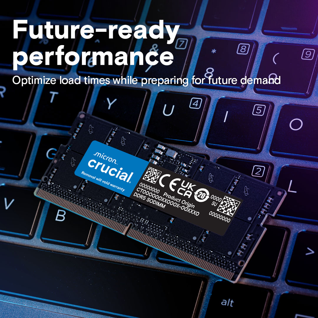 Crucial 32GB Kit (16GBx2) DDR5-4800 SODIMM | CT2K16G48C40S5