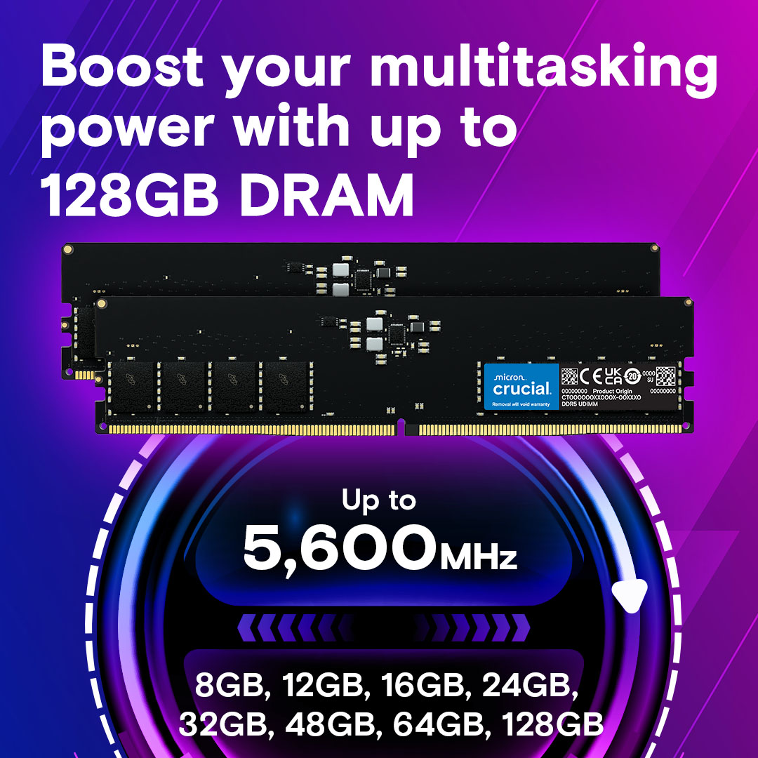 Crucial 32GB Kit (16GBx2) DDR5-4800 UDIMM | CT2K16G48C40U5