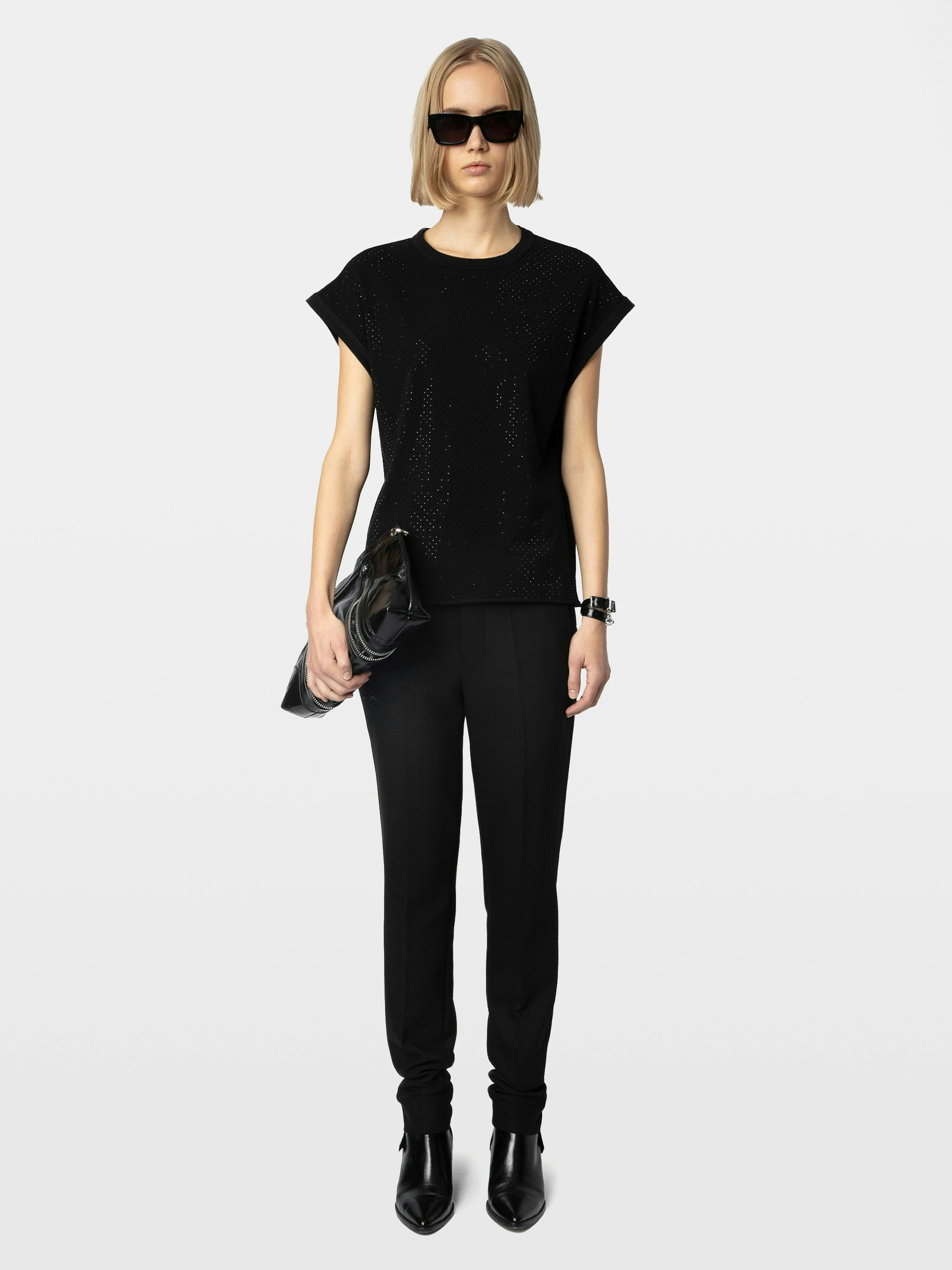 Black Organic Cotton Tank with Rhinestones | Zadig&Voltaire