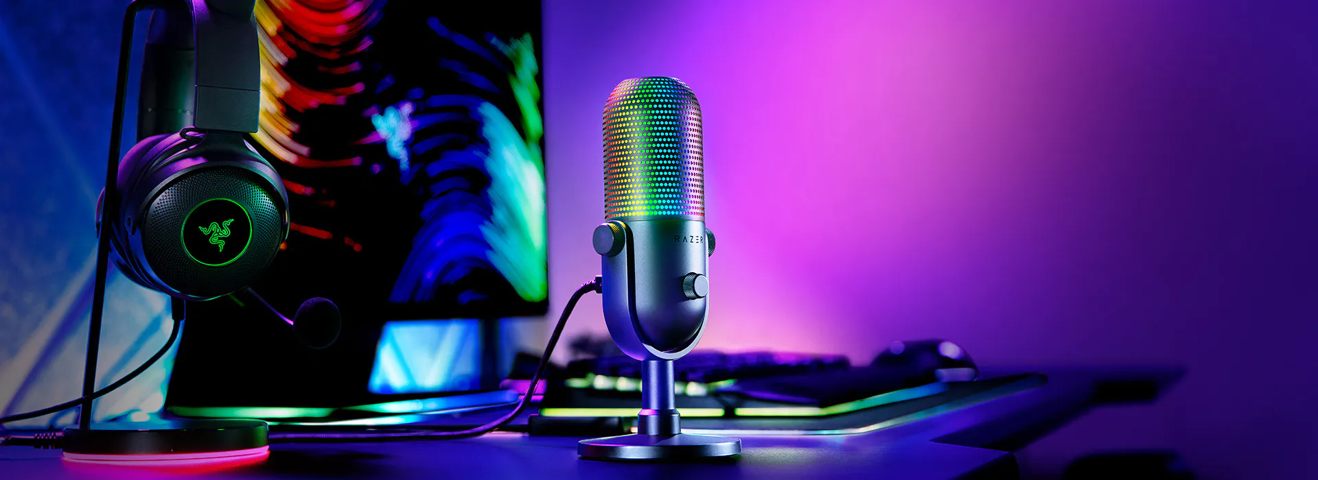 タップトゥミュート機能搭載のプロ仕様 RGB USB マイク - Razer Seiren