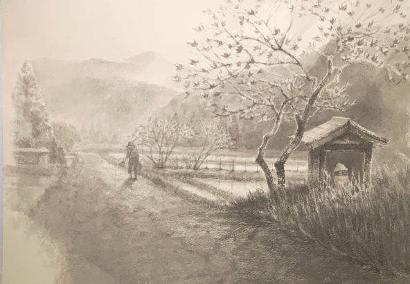 地蔵堂のある風景」2020年12月課題 - 篠原貴之 水墨画塾
