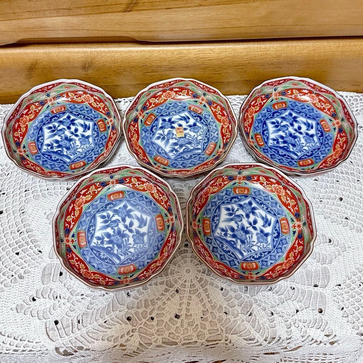 前畑陶器 庫山窯 金彩古伊万里 中鉢揃 5枚セット 中皿 染付山水 色絵