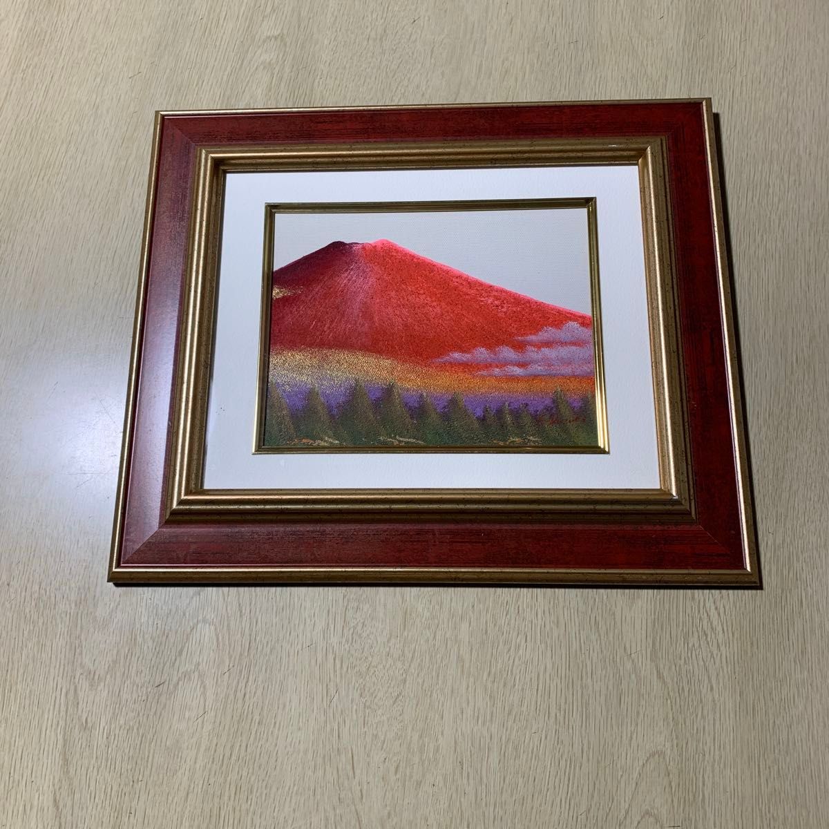 金の太陽の日の出赤富士(富士吉田)』 がんどうあつし絵画油絵額縁付
