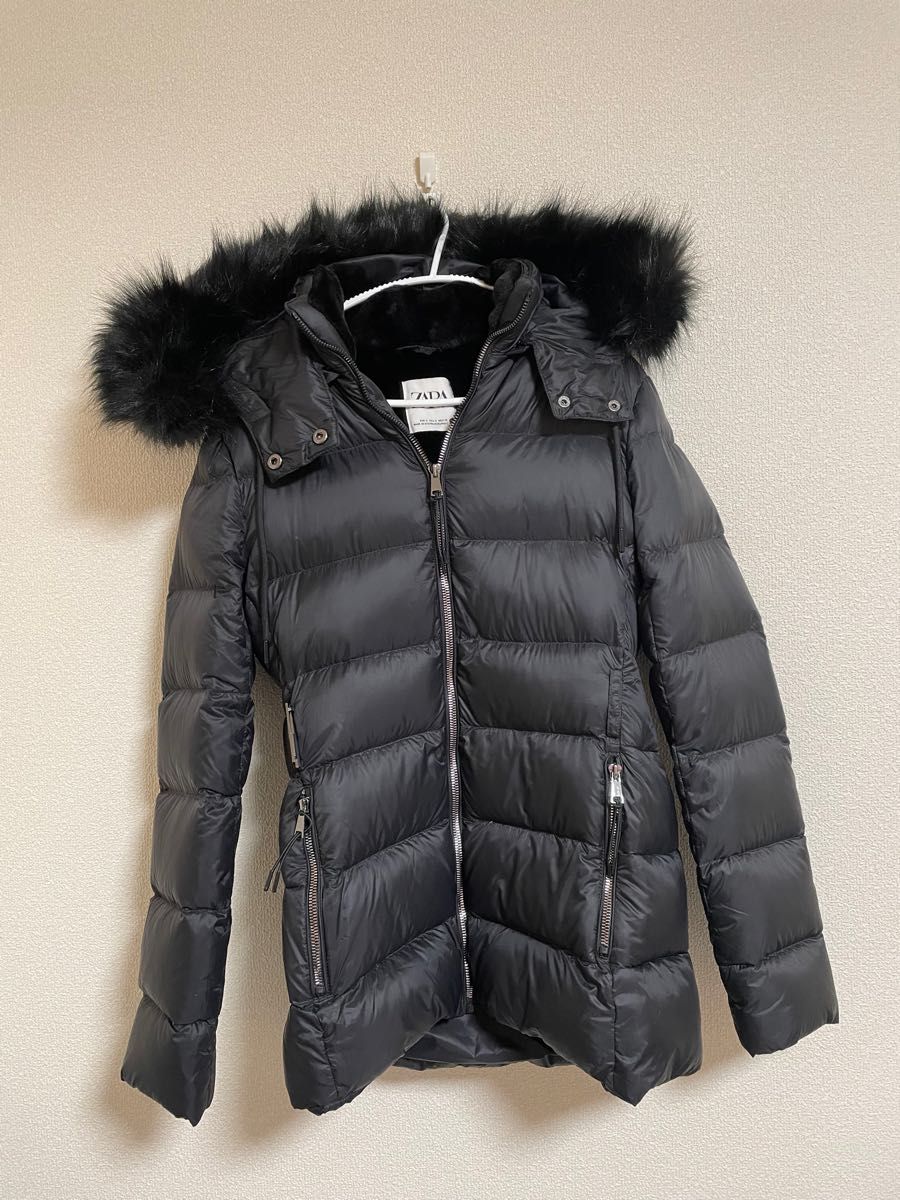 新品タグ付き ZARA ベルト付きファーフード ダウンジャケット コート