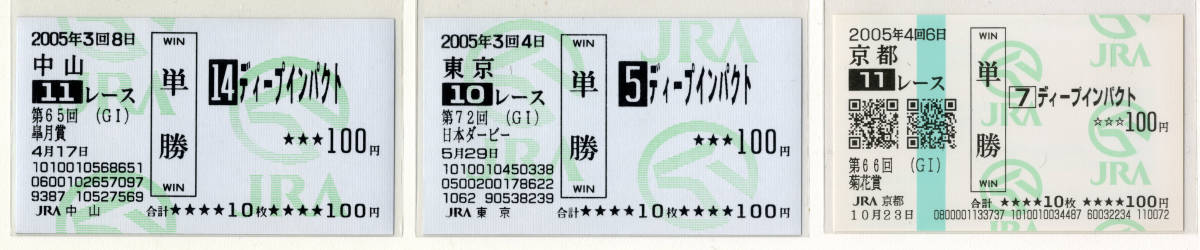 ☆JRA ☆ディープインパクト 皐月賞 日本ダービー 菊花賞 3枚組 記念