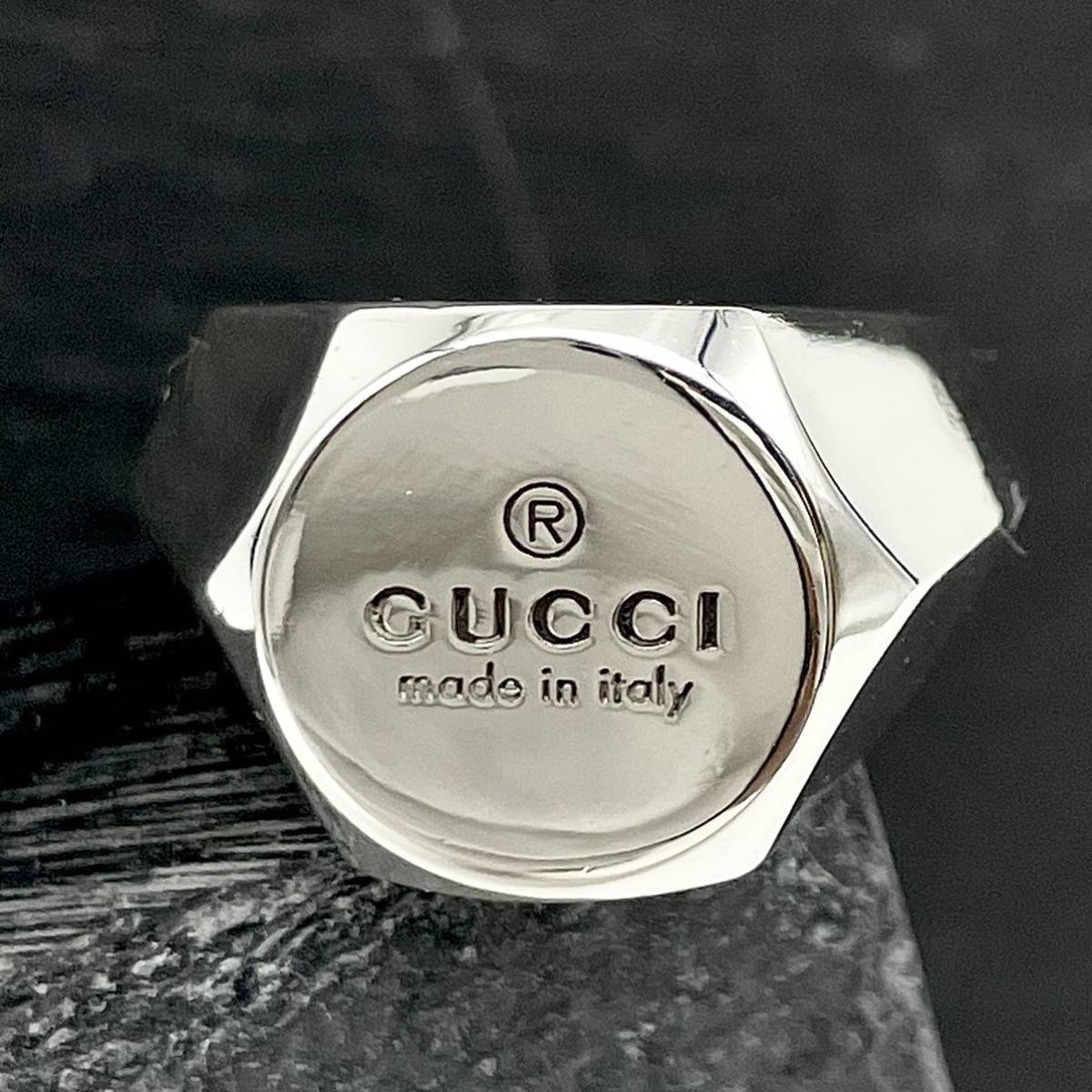 13 5号 グッチ ヘキサゴン シグネット シルバー リング GUCCI 14表記