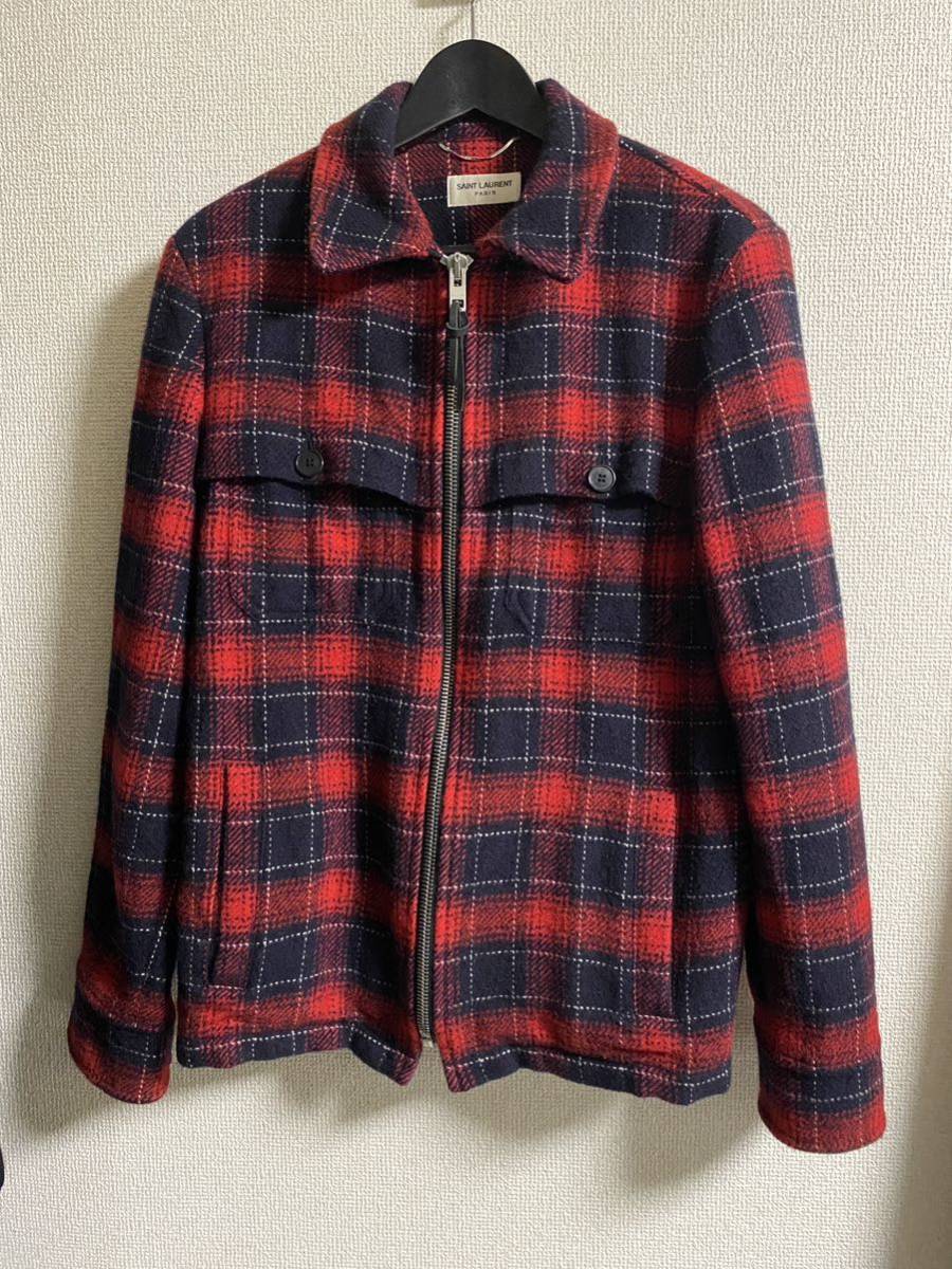 saint laurent paris 13AW赤黒チェックブルゾン コート 46 サン