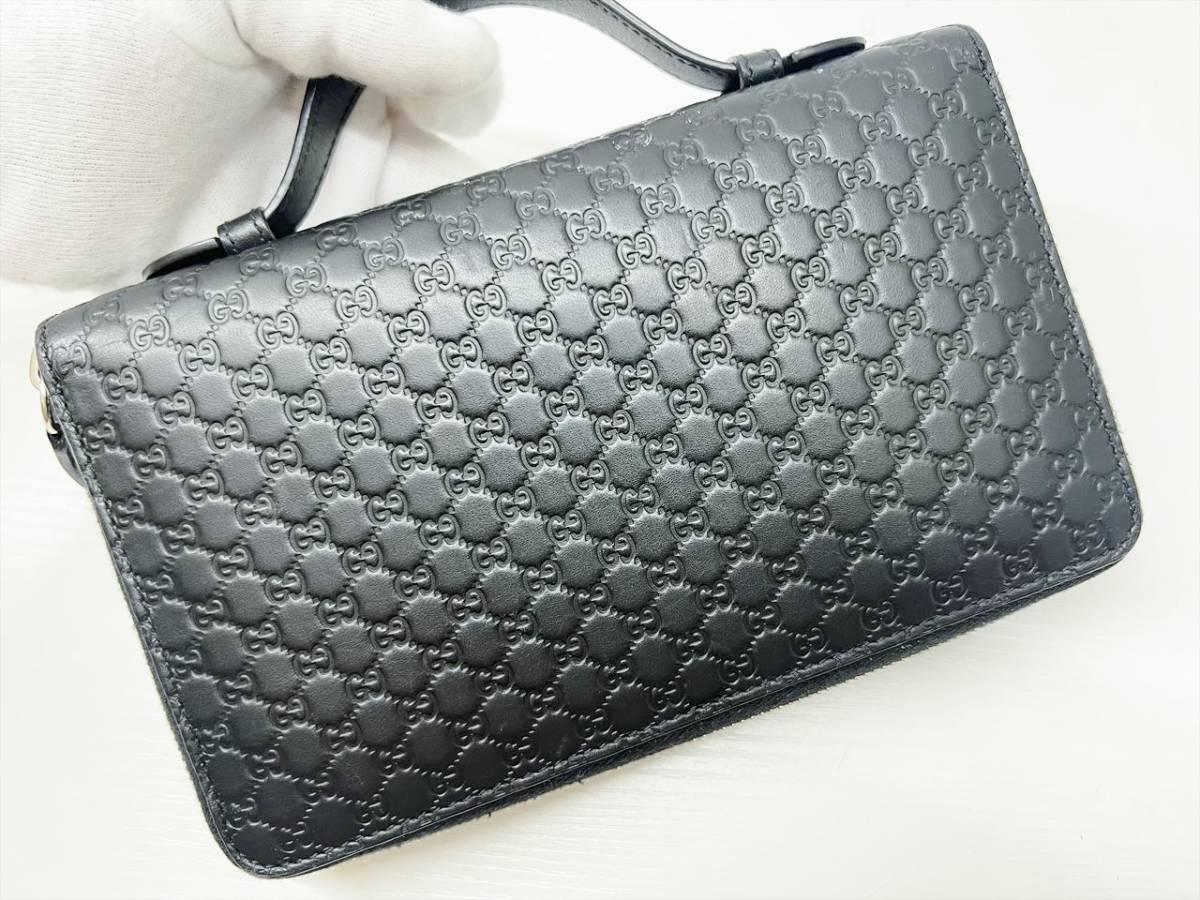 良好品 GUCCI グッチ マイクロシマ ダブルジップ オーガナイザー