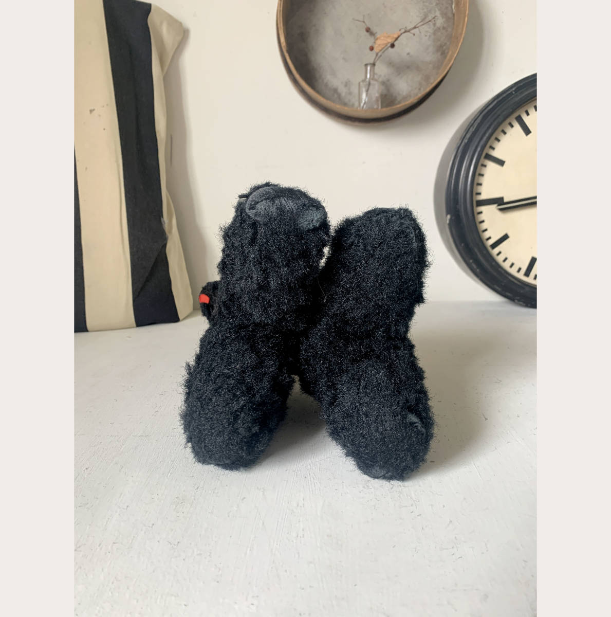 フランス 1940-60s 黒 トイ プードル 犬 ぬいぐるみ 木毛 オブジェ