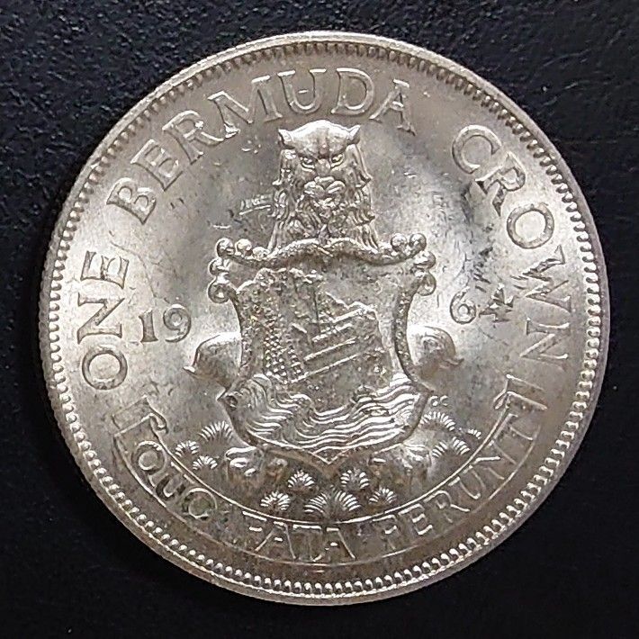 1964年 イギリス銀貨 英領 バミューダ クラウン大型銀貨 エリザベス2