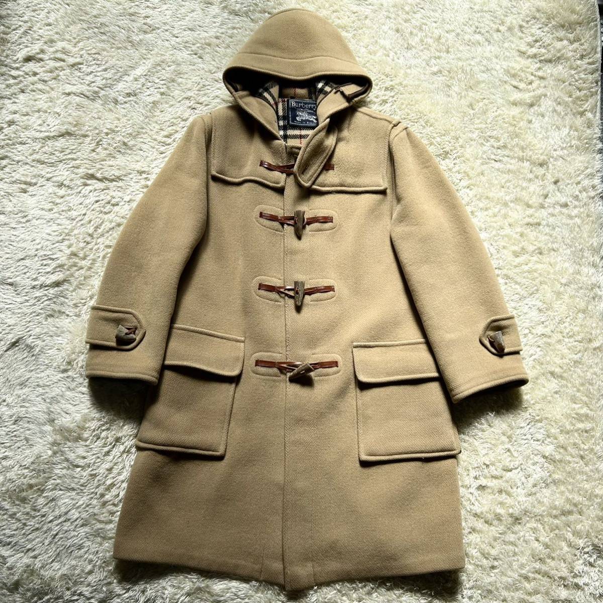 最高級15万超 美品 バーバリー ダッフルコート キャメル ノバチェック