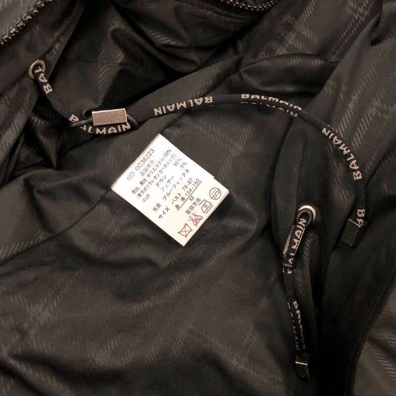 し006】BALMAIN チェック柄ダウンコート Mサイズ ブラック 膝上丈