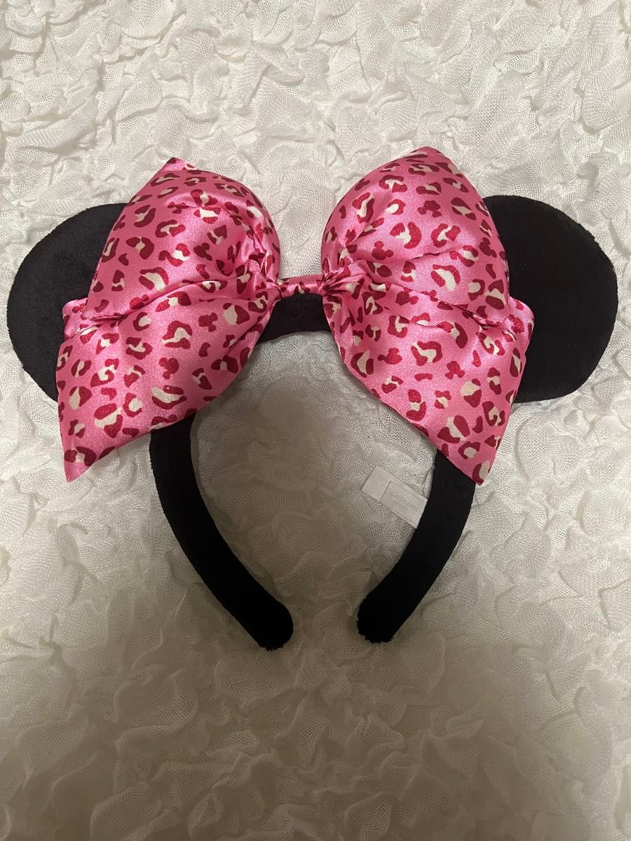 ディズニー カチューシャ ミニー ヒョウ柄 ピンク レオパード リボン