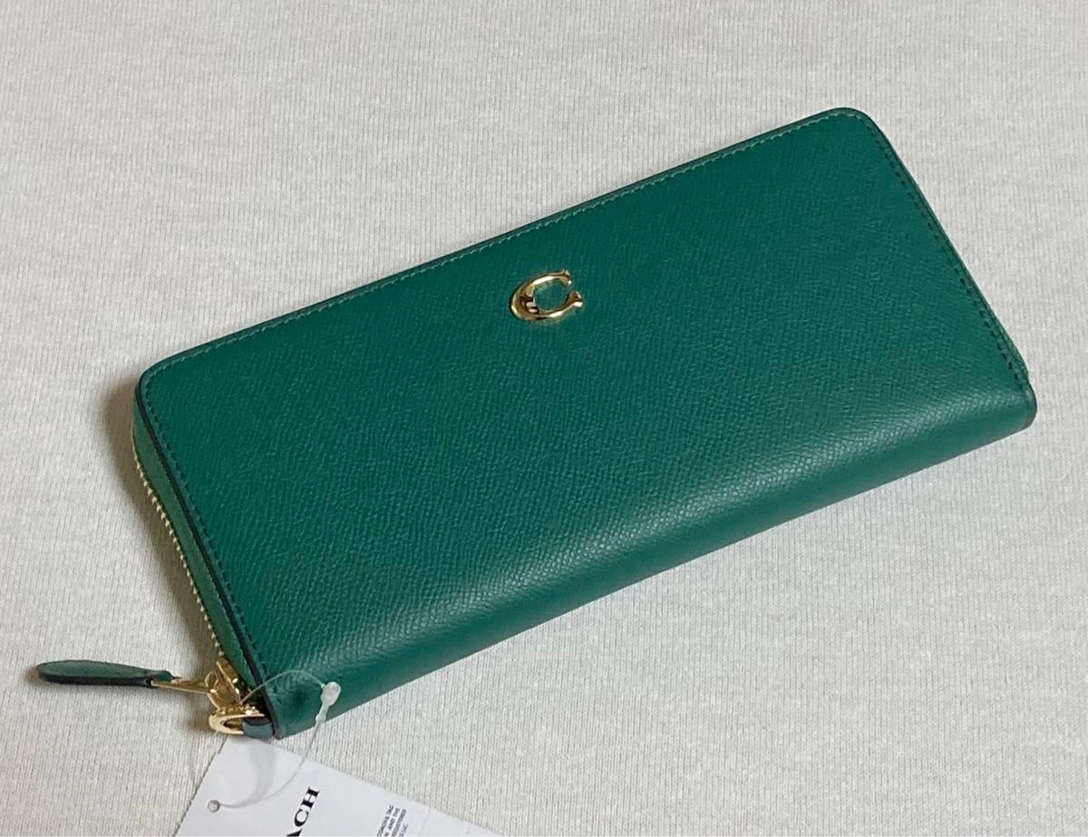 新品 COACH コーチ 長財布 グリーン 緑 Cロゴ ストラップ付き｜Yahoo