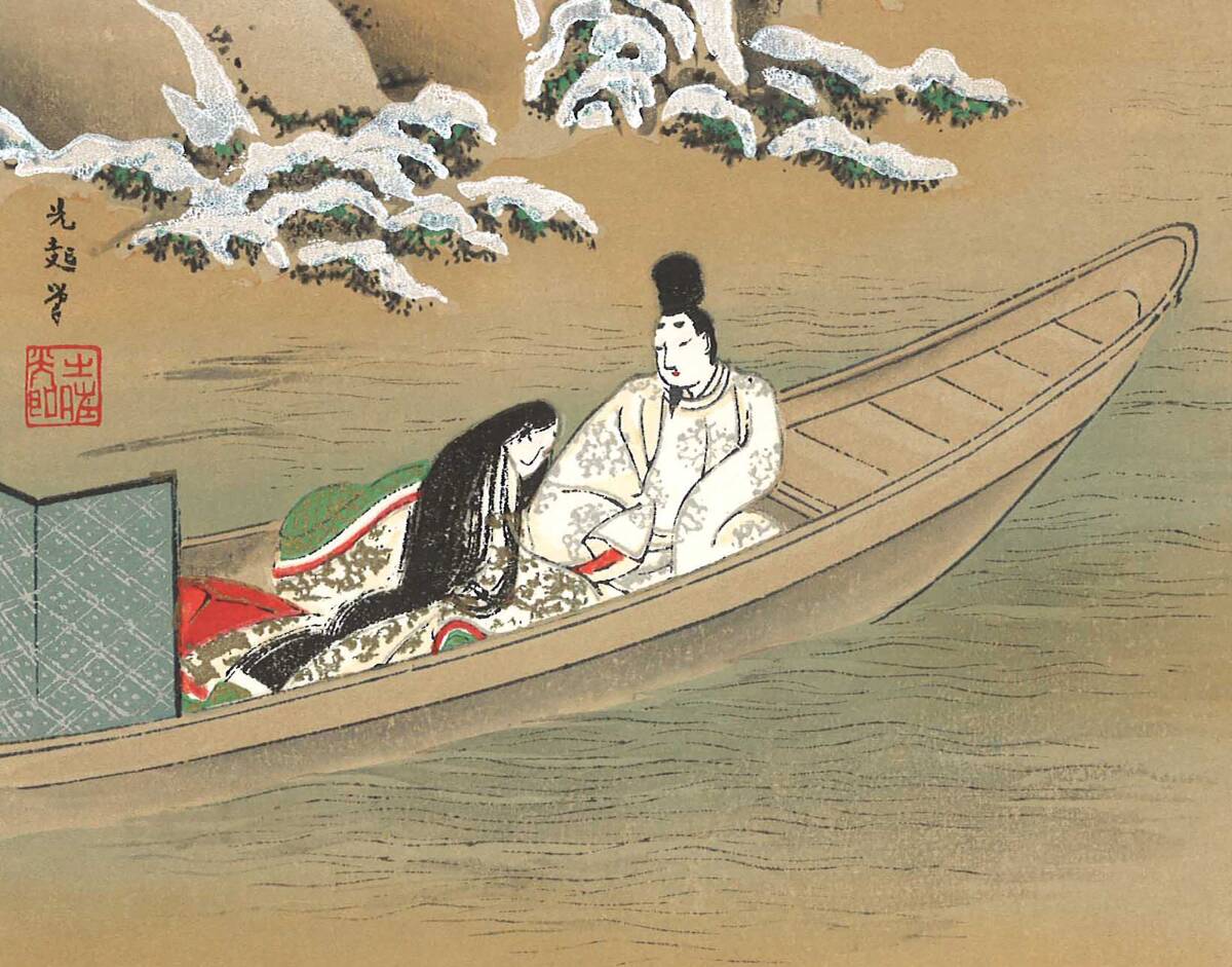 真作保証 土佐光起 木版画 源氏物語 浮舟 初版 明治期 一流の摺師の技