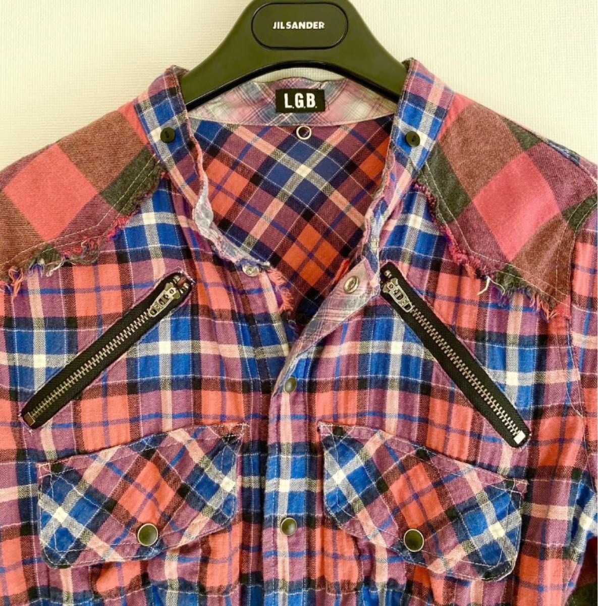 美品 LGB ルグランブルー ダメージ チェックシャツ 0 レディース 2way