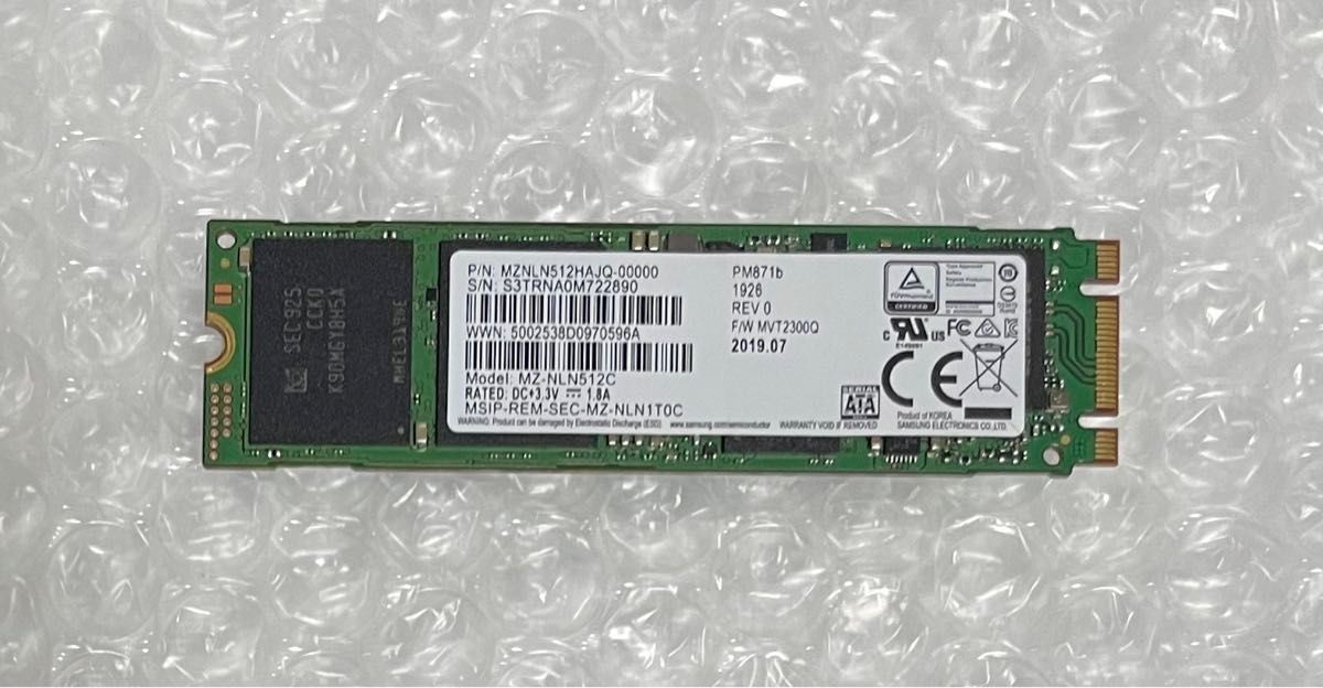 SAMSUNG SSD PM871b MZ-NLN512C (MZNLN512HAJQ) SATA m 2 正常動作品