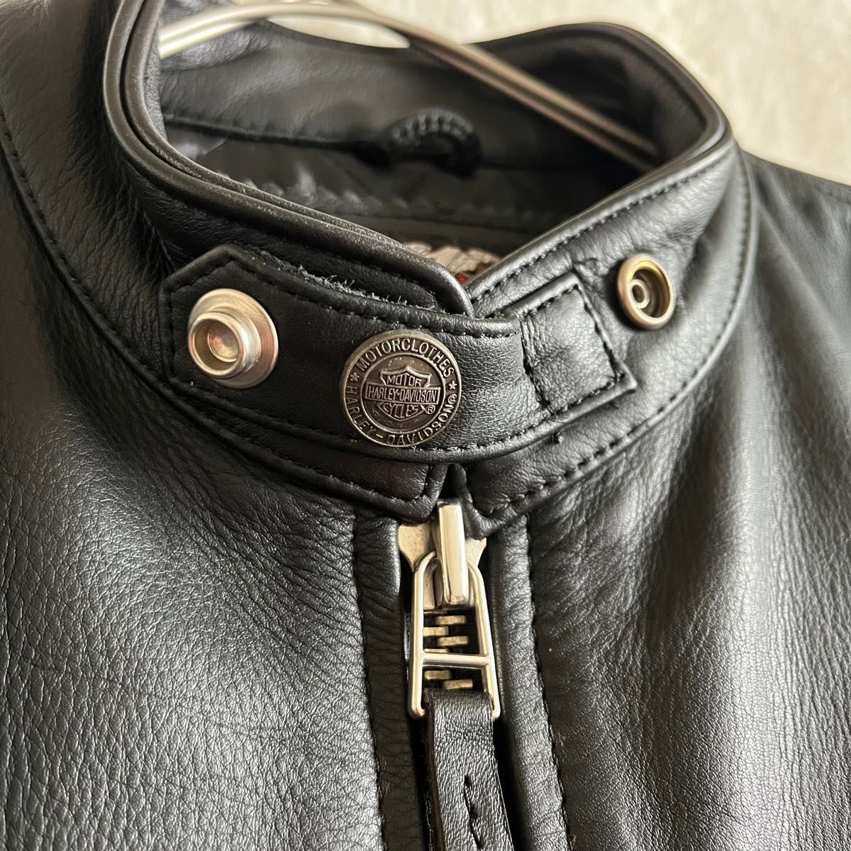 美品】HARLEY DAVIDSON レザーライダースジャケット ファイヤー 刺繍