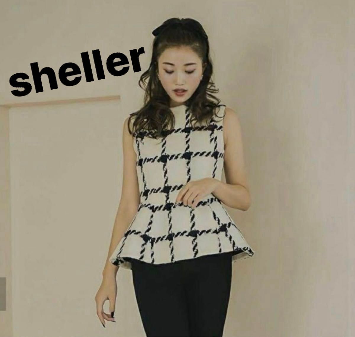sheller】チェック ツイード ペプラムトップス トップス 秋服 シェリエ