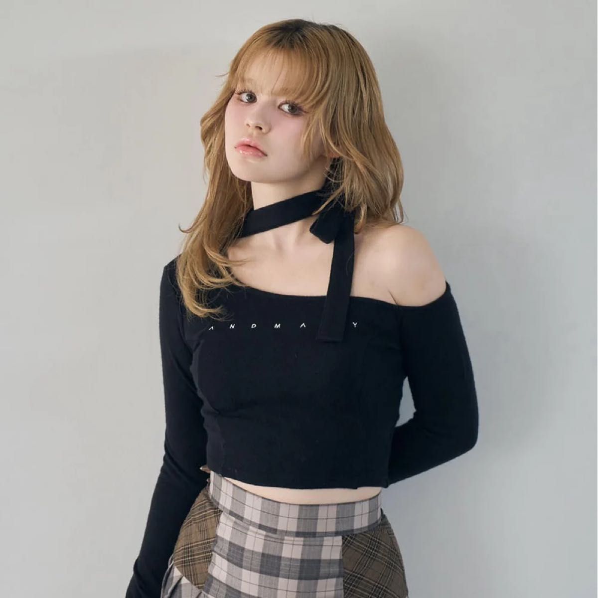 andmary Nana ribbon oneshoulder tops black アンドマリー トップス