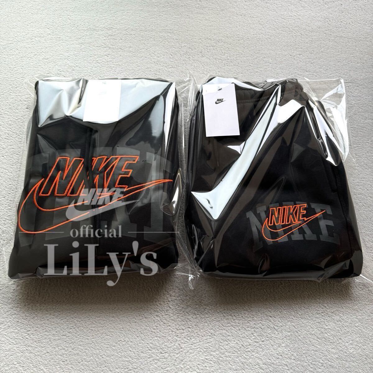 新品未使用 NIKE上下セットアップ XLサイズ 黒 オレンジ スウォッシュ