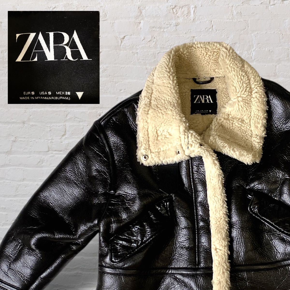美品】ZARA ザラ フェイクレザー ムートン ボアジャケット S M相当