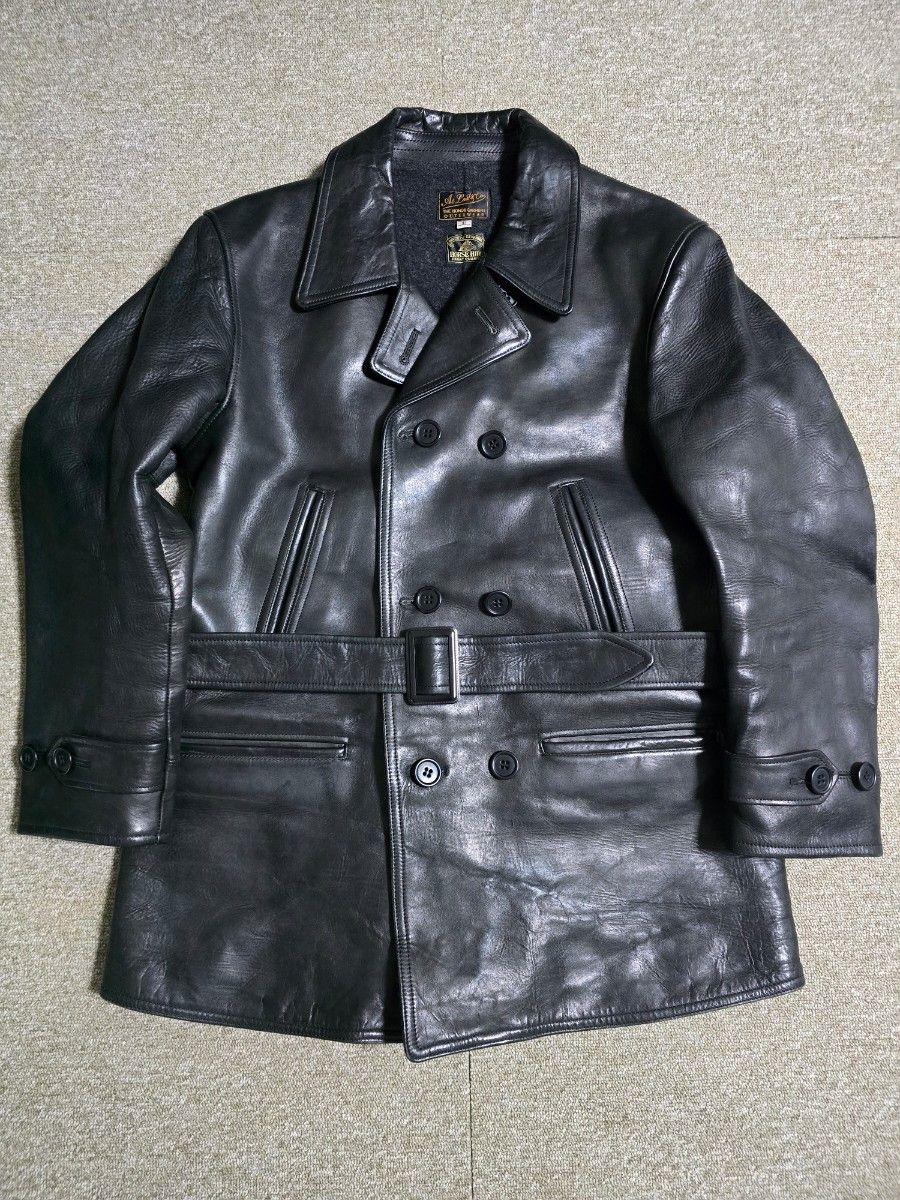 アットラスト ホースハイド ダブル カーコート 42 黒 Timeworn
