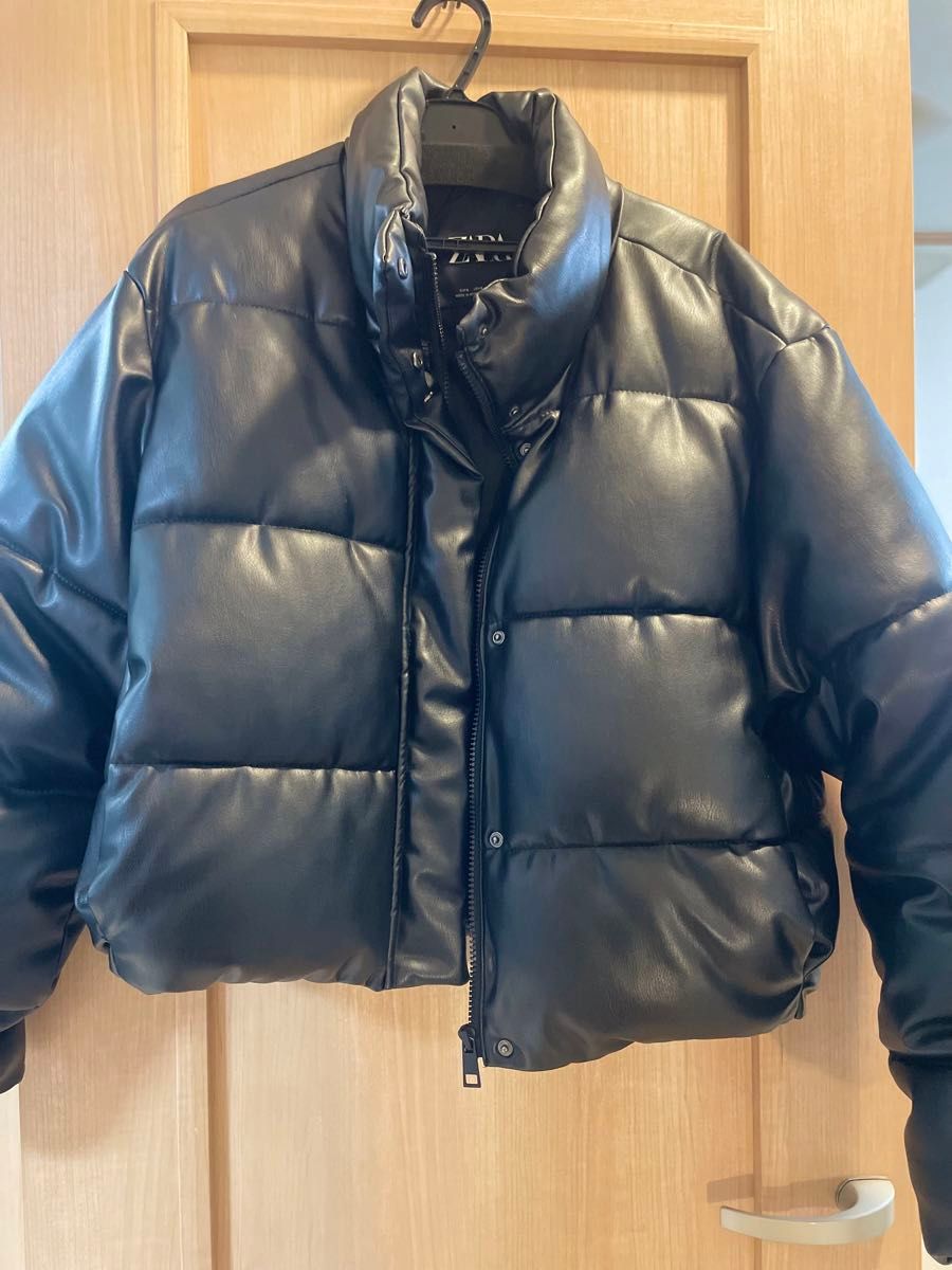 12月末まで出品 ZARA レザーダウン ジャケット ブラック ショート丈 L