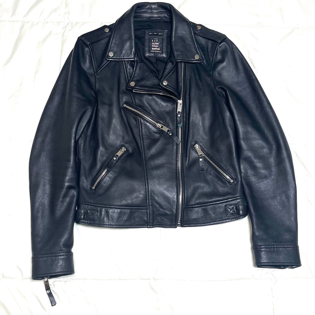 美品】ザラ レザージャケット ダブルライダース ラムレザー 黒