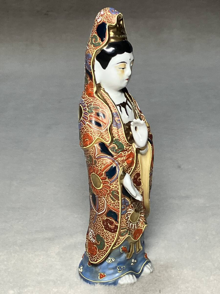 九谷焼】観音像 九谷八幡窯 仏像 置物 金彩立像 九谷焼】観音像 九谷