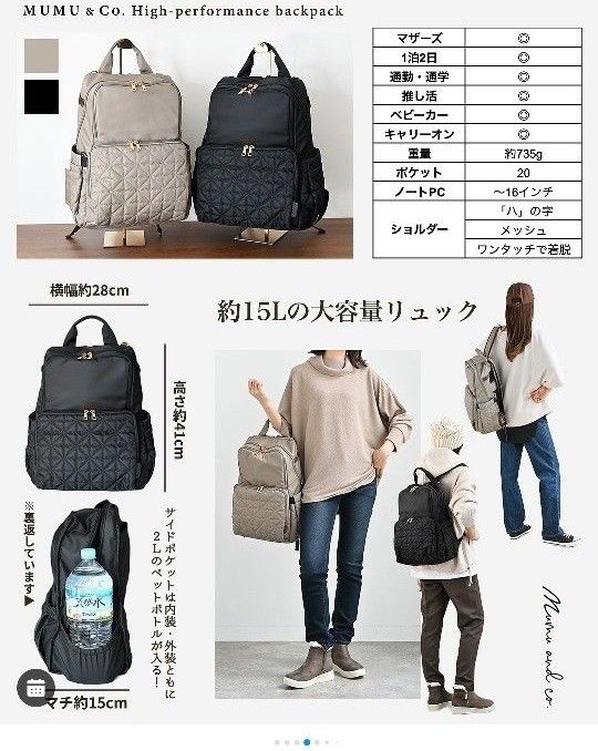 新品未使用 タグ付き しまむら MUMU & Co 多機能リュック マザーズ