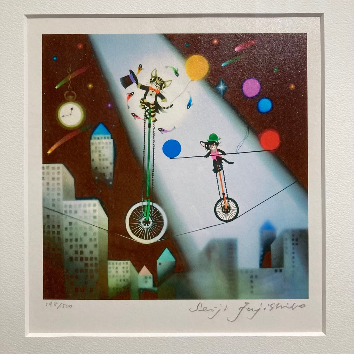 真作保証】藤城清治「真夜中のデート」レフグラフ 直筆サイン 版画