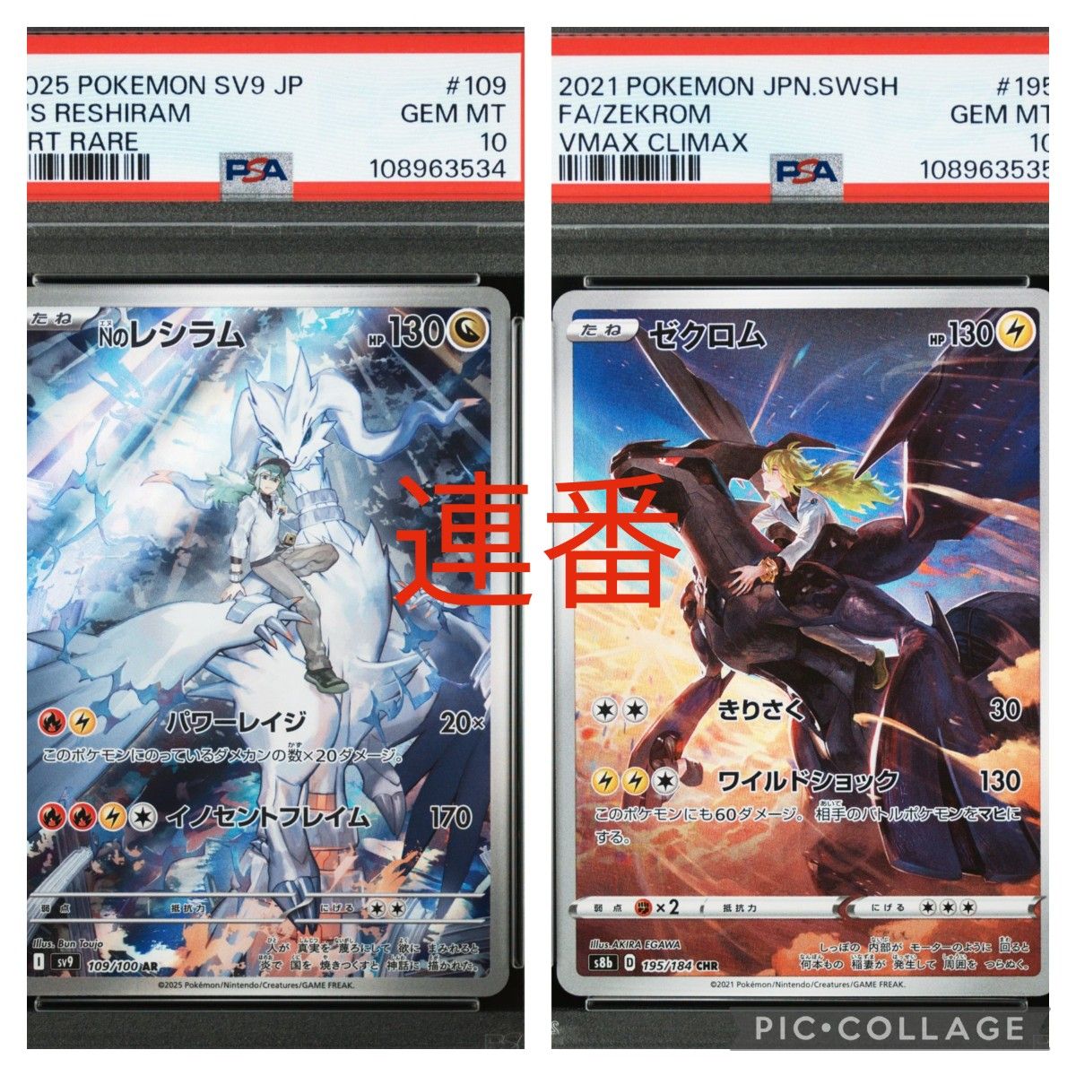 ポケカ レシラム AR ゼクロム AR PSA10 連番2枚セット｜Yahoo!フリマ